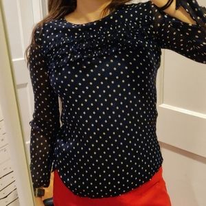 J crew PETITE RUFFLE-FRONT CHIFFON TOP IN POLKA DO